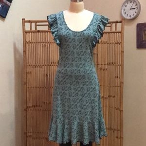 Effie’s Heart Pocketed Teal Ruffle Trimmed Dress